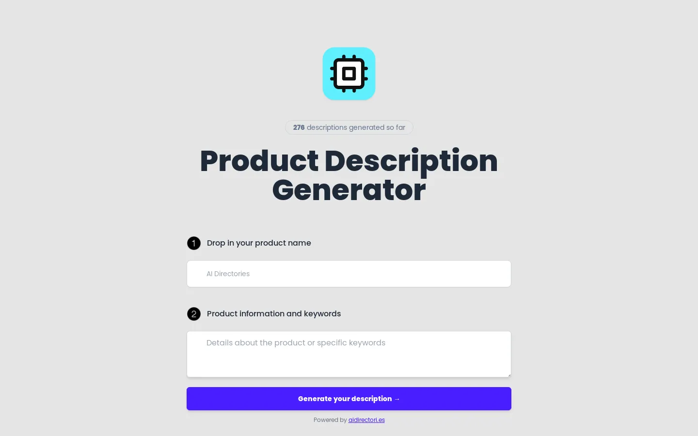 Product Description Generator by AIDirectories preview