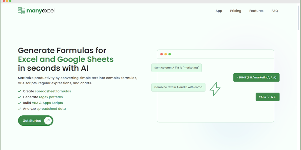 Manyexcel convert your text into spreadsheet formulas with ai aistage