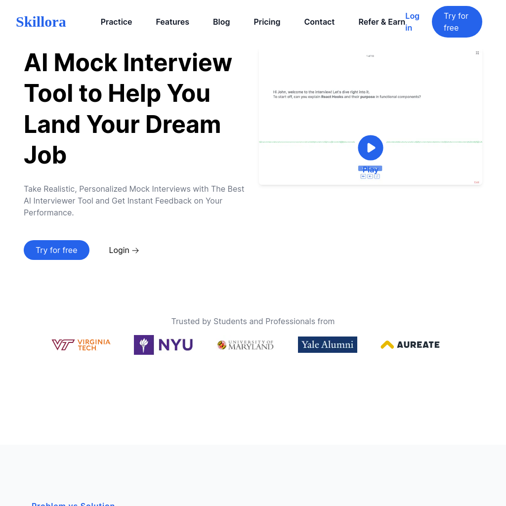 Skillora ai interviewer tool mock interview bot aistage