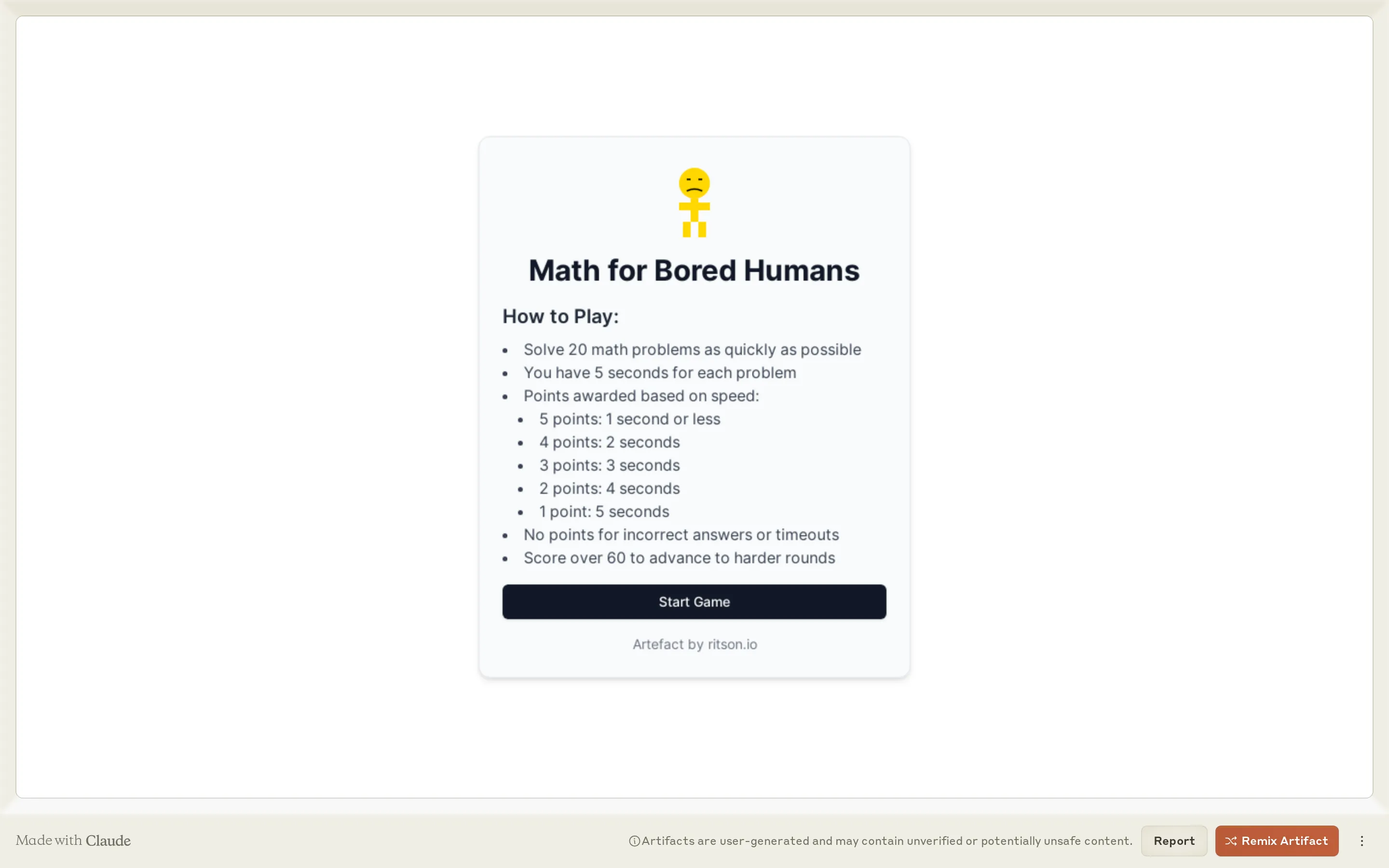 Mental Arithmetic Game