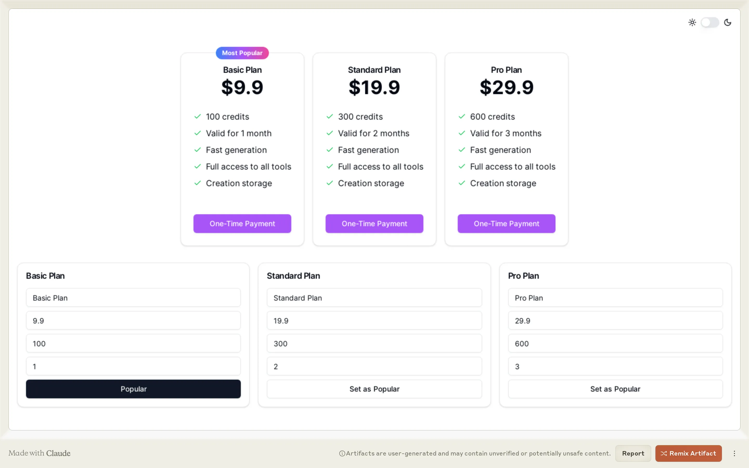 Pricing Plan Generator